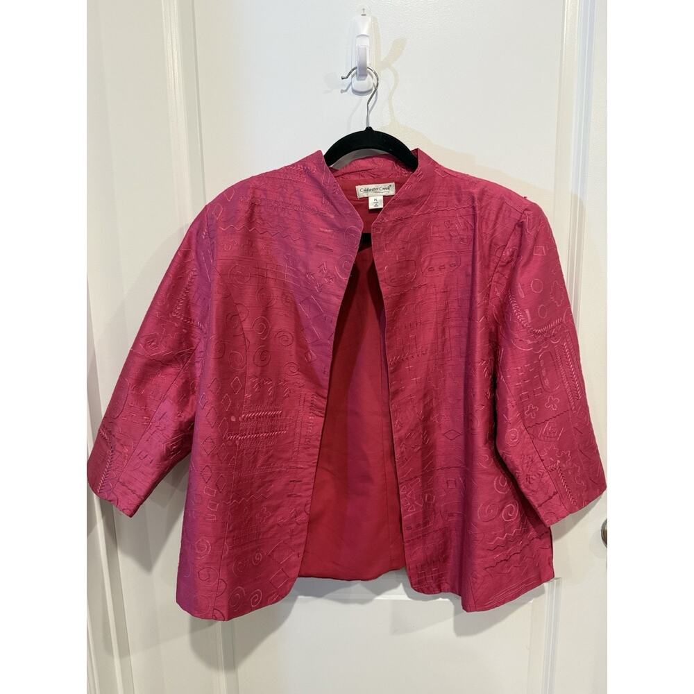 Coldwater Creek Women's Pink 100% Silk Open Embroidered Blazer Jacket Sz Large